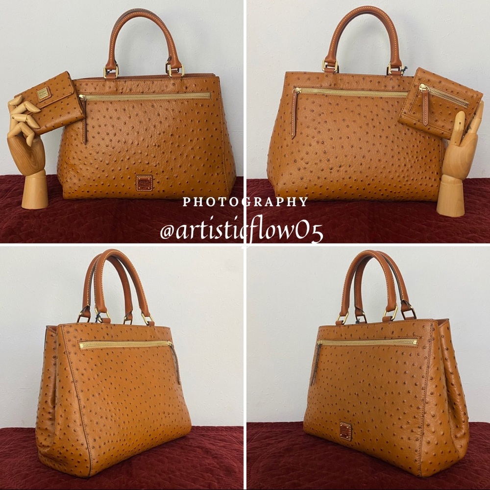 NEW! Dooney & Bourke Caramel Ostrich Collection Zip Satchel & Wallet Set - Picture 11 of 12